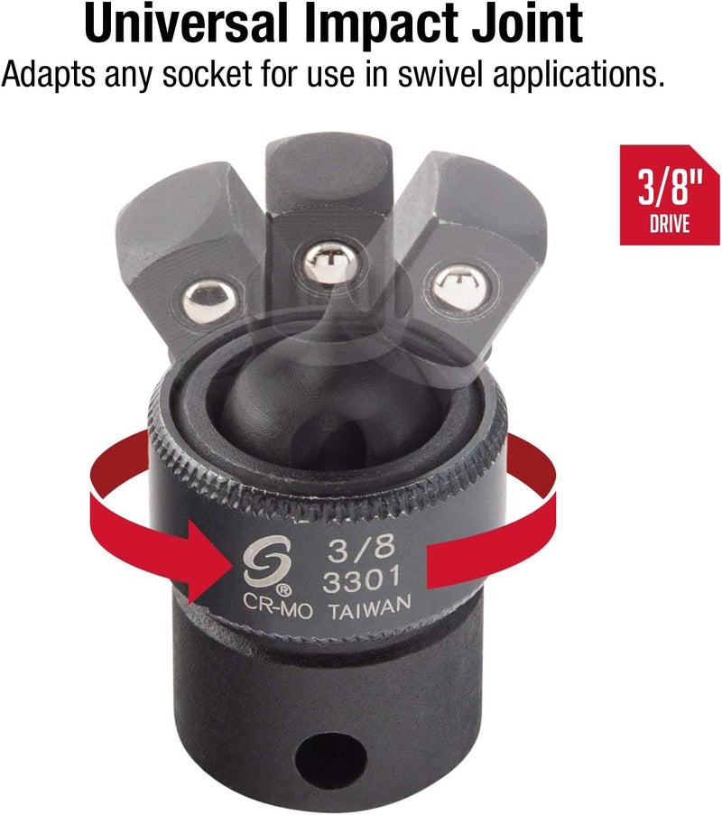 Sunex Tools 3301, 3/8 Inch Drive, Universal Impact Joint, Cr-Mo Alloy Steel, Cr-Mo Steel, Radius Corner Design, Flexible, Meets ANSI Standards - Image 2