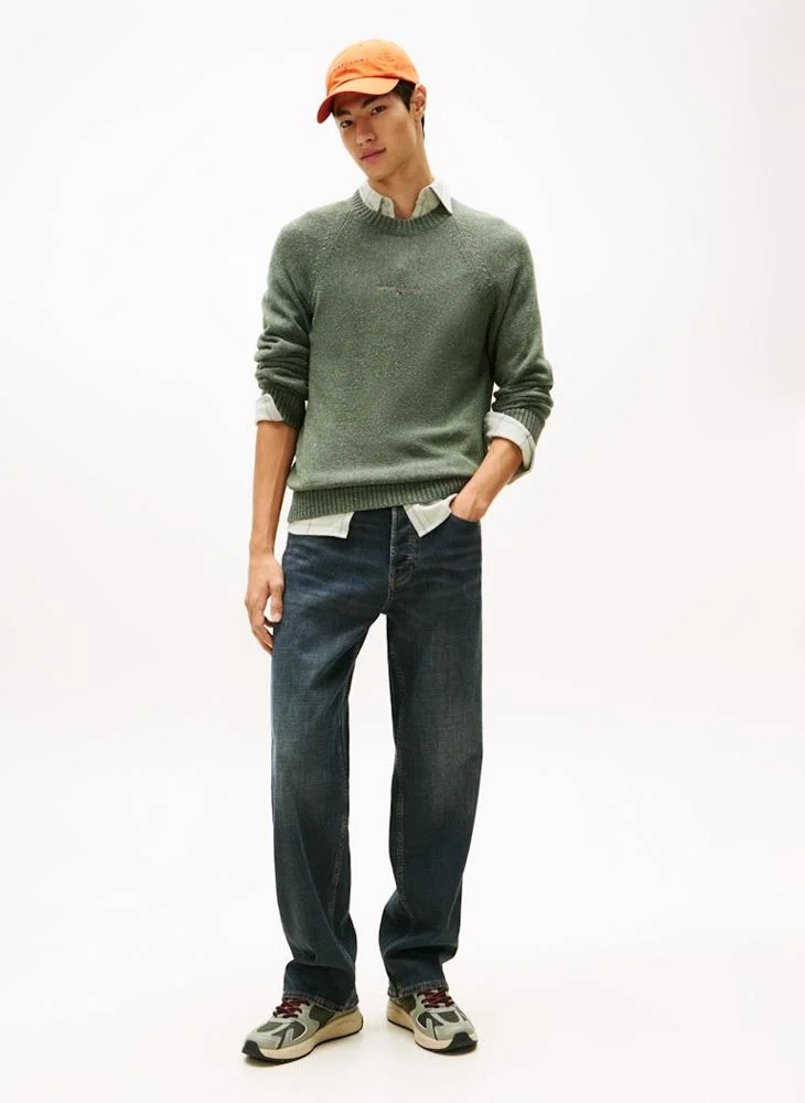 تومي جينز كنزة راجلان بأكمام بشعار خطي ضيق