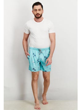 Rainforest Men All Over Print Drawstring Swim Short, Turquoise Combo  - Image 2