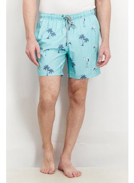 Rainforest Men All Over Print Drawstring Swim Short, Turquoise Combo  - Image 1