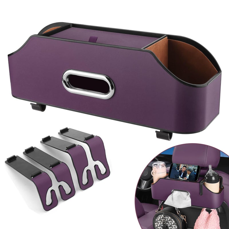 Car Seat Back Organizer Stylish Functional Storage for Family Adventures Cup Holders Tissue Box Hooks Perfect for Kids Road Trips Travel Purple