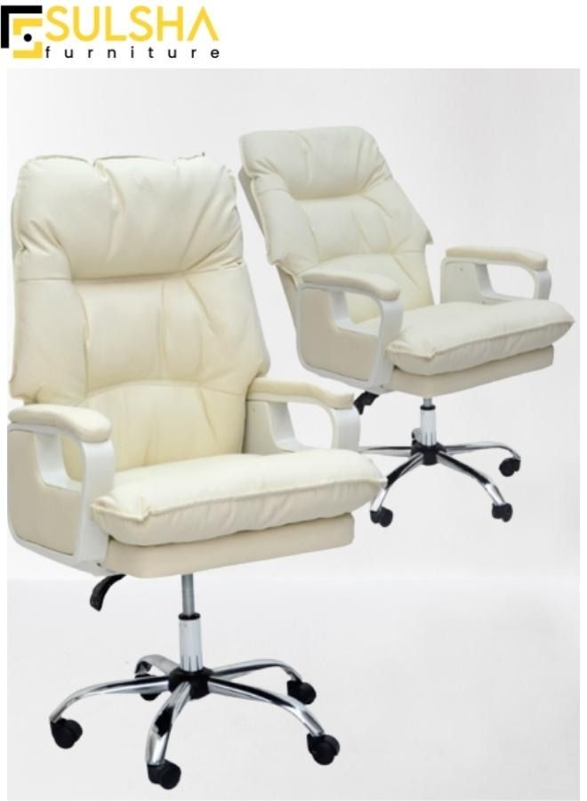 SULSHA Executive Ergonomic Computer Desk Chair for Office and Gaming with headrest back comfort and lumbar support Beige  - Image 2