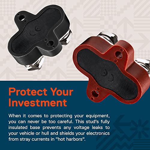 ONLINE LED STORE موصل بطارية مزدوجة True Mods 12V-48V مع عمود تثبيت 5/16 بوصة M8 لنظام توزيع الطاقة - أسود + أحمر - Image 3