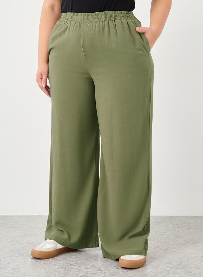 Styli Plus Khaki Linen Look Pants with Side Pocket - Image 2