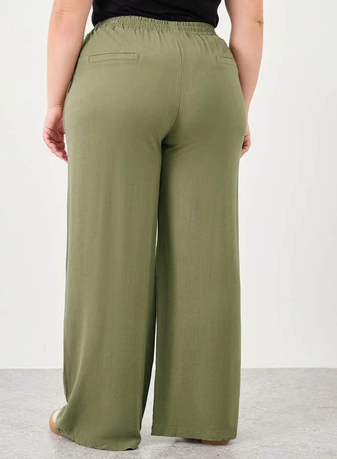 Styli Styli Plus Khaki Linen Look Pants with Side Pocket