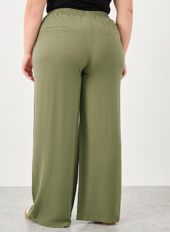 Styli Plus Khaki Linen Look Pants with Side Pocket - Image 4