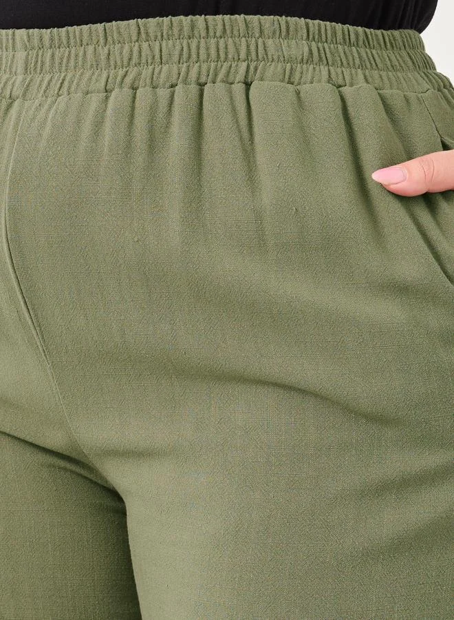 Styli Styli Plus Khaki Linen Look Pants with Side Pocket