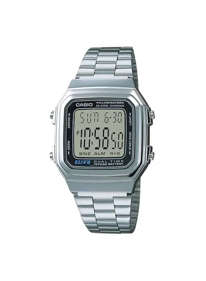 كاسيو ساعة كاسيو للجنسين بمينا رمادي وسوار فضي، A178WA-1ADF - Image 1