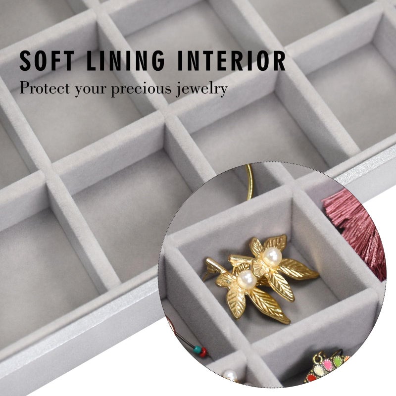 Siveit Jewelry Tray Organizer Box 48 Grid Jewelry Display Organizer Box with Transparent Lid Rings Earrings Necklaces Pendants Display Box Suitable for Women and Girls (48 Grid, Silver Grey) - Image 2