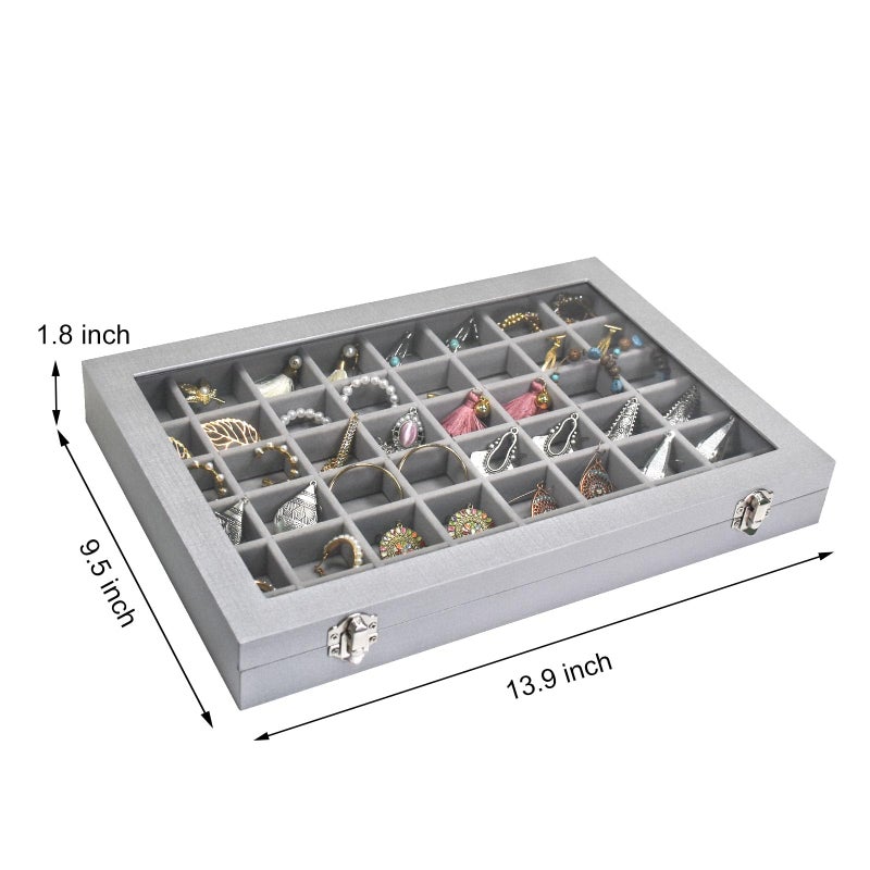 Siveit Jewelry Tray Organizer Box 48 Grid Jewelry Display Organizer Box with Transparent Lid Rings Earrings Necklaces Pendants Display Box Suitable for Women and Girls (48 Grid, Silver Grey) - Image 3