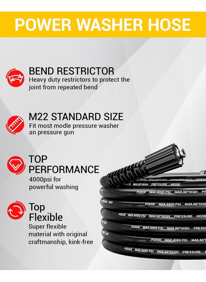 POHIR Pressure Washer Hose 25Ft, Kink Resistant Power Washer Hose 1/4 Inch X 25 Feet With M22 14Mm Swivel, Lightweight Pressure Washer Extension Hose 25Â€™, 3600 Psi  - Image 2