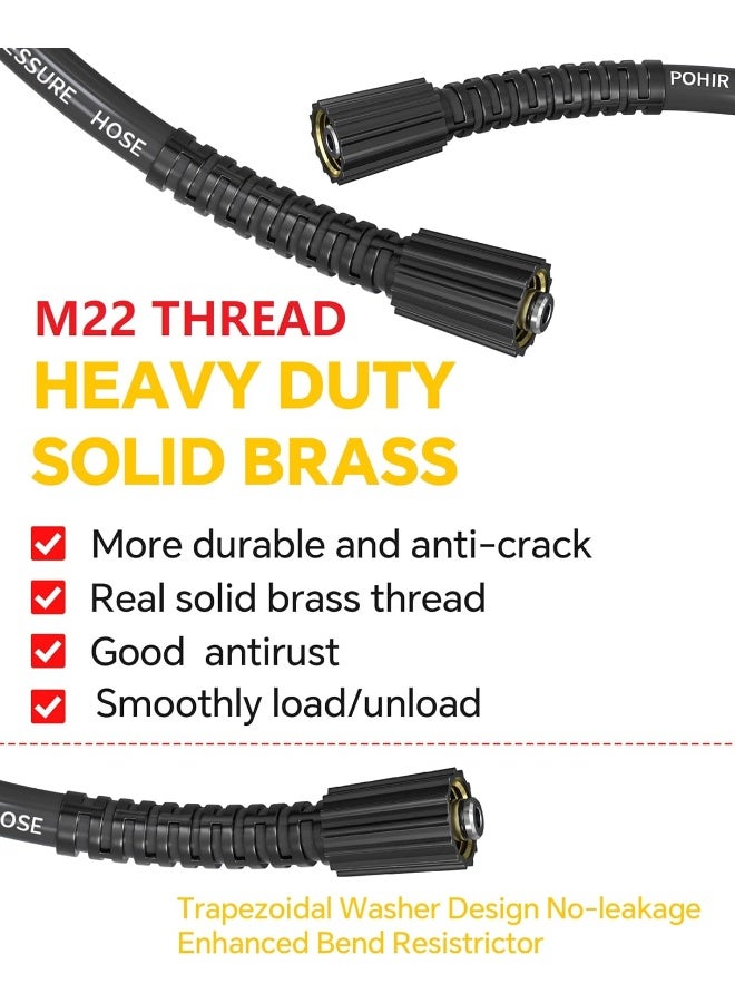 POHIR Pressure Washer Hose 25Ft, Kink Resistant Power Washer Hose 1/4 Inch X 25 Feet With M22 14Mm Swivel, Lightweight Pressure Washer Extension Hose 25Â€™, 3600 Psi  - Image 4