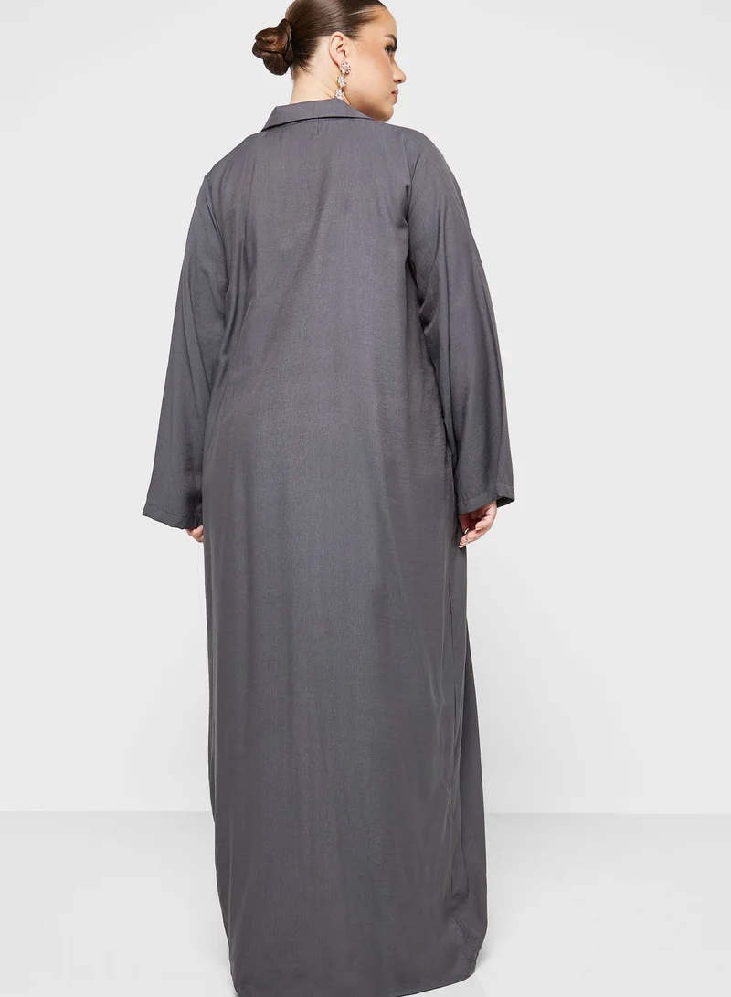 Hayas Closet Curve Pocket Detail Abaya Set