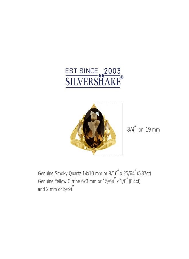 Silvershake HUGE 5.37 CTW 14X10mm Natural Oval Shape Smoky Quartz and Citrine 18K Yellow Gold Plated 925 Sterling Silver Cluster Cocktail Gemstone Ring Jewelry for Women Size 8 - Image 2
