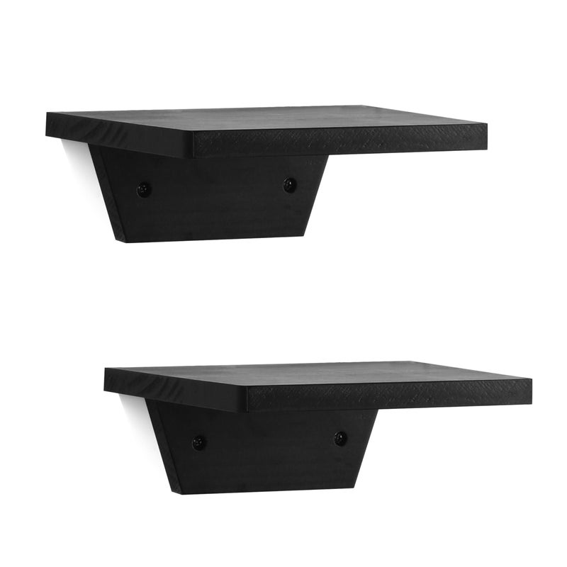 PHOENANCEE Small Floating Shelves,Speaker Shelf,Trapezoid Wall Shelf for Table Lamp Plants Display,Decorative Wood Ledges Chic for Living Room,Bedroom,Kitchen,Office,Pine,8x6 Inch,2 Pack(Black) - Image 1