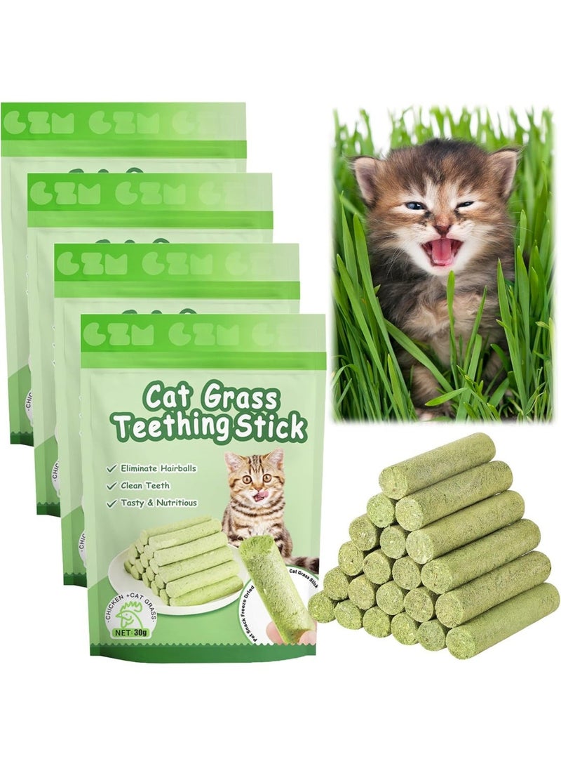 Altheqa Cat Grass Snack, Cat Grass Teething Sticks, Freeze Dried Snacks for Cats, Catnip, Cat Grass Biting Stick, for Dental Care and Hair Balls Removal (24pcs, 4Bags) - Image 1