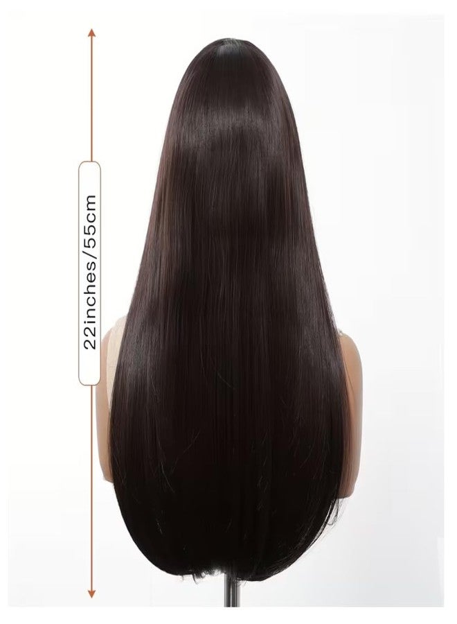 ASSU 13x4 HD Transparent Lace Front Wig for Women | 22 Inch Deep Brown Synthetic Wig | Glueless | Heat-Resistant Fiber | Natural Hairline | Lightweight & Comfortable - Image 4