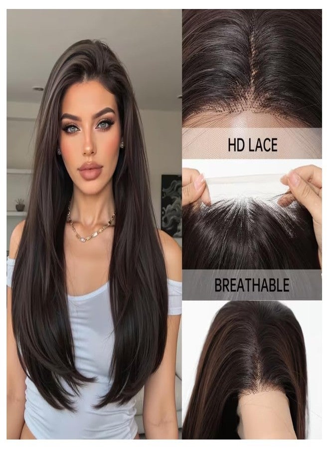ASSU 13x4 HD Transparent Lace Front Wig for Women | 22 Inch Deep Brown Synthetic Wig | Glueless | Heat-Resistant Fiber | Natural Hairline | Lightweight & Comfortable - Image 2
