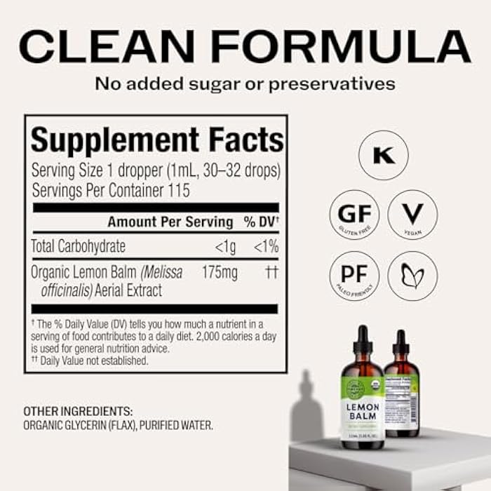 Vimergy USDA Organic Lemon Balm Tincture Herbal Supplement – Can be Used in Tea - Non-GMO, Alcohol-Free –115 mL (1 mL/Serving) - Image 4