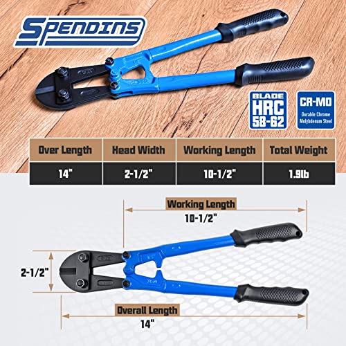 SPENDINS 14 IN Bolt Cutter with Drop Forged Cr-Mo Alloy Steel Blades,with Ergonomic Handle,Heavy Duty Metal Cutter for Rebars, Chains, Locks, Wires, Bolts, Fence. - Image 3