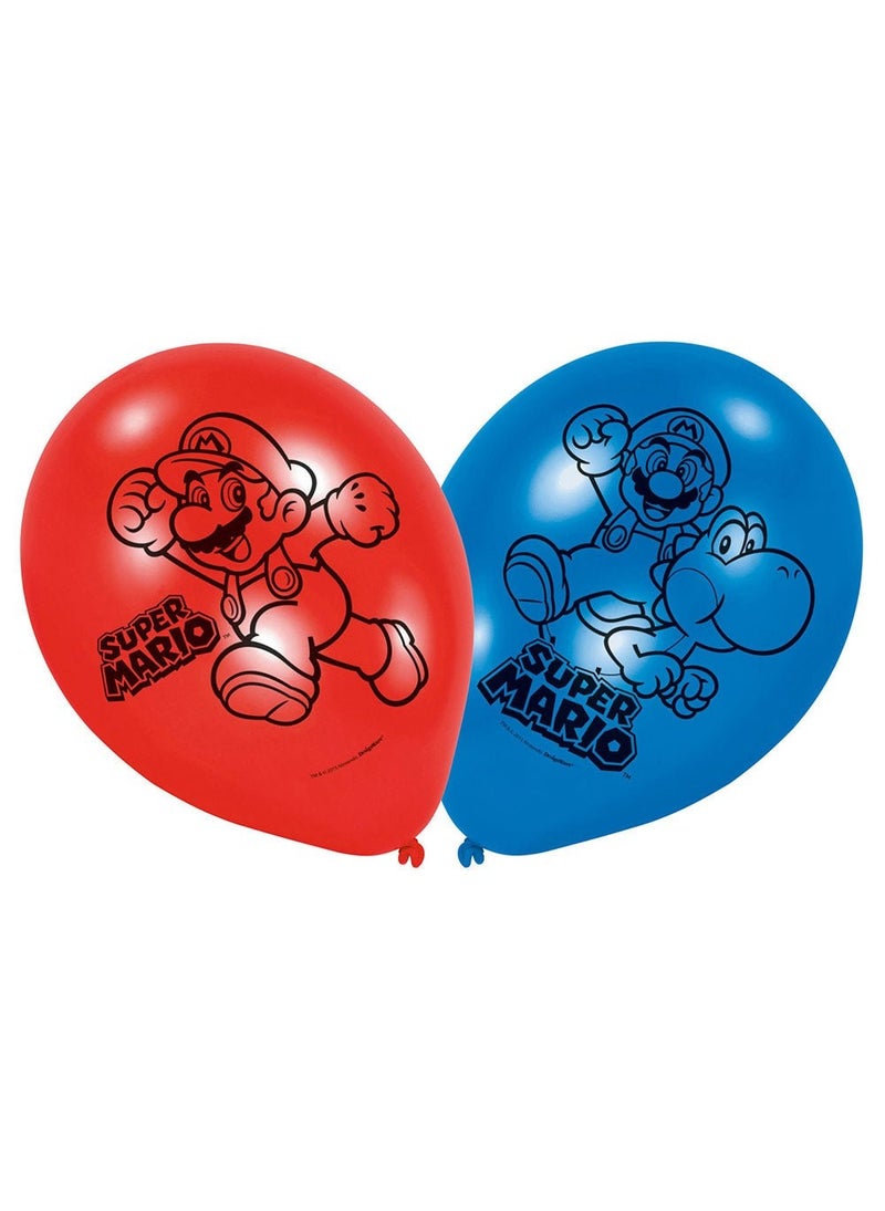 Super Mario Latex Balloons Red Blue 23cm 6-Pack