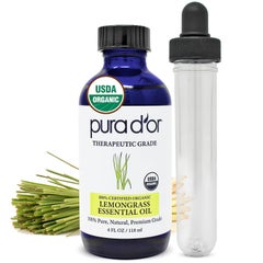 Pura d'or PURA D'OR Organic Lemongrass Essential Oil, 4oz, Therapeutic Grade, for Hair, Body, Skin, Aromatherapy, Relaxation, Massage, Vitality, Home, DIY Soap 