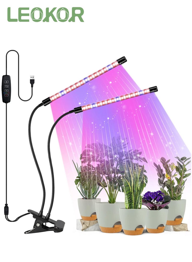 LEOKOR Grow Light with Stand 2 Head Grow Lights for Indoor Plants with Red Blue Spectrum LED Grow Light Adjustable Gooseneck Suitable for Various Plants Growth - Image 1