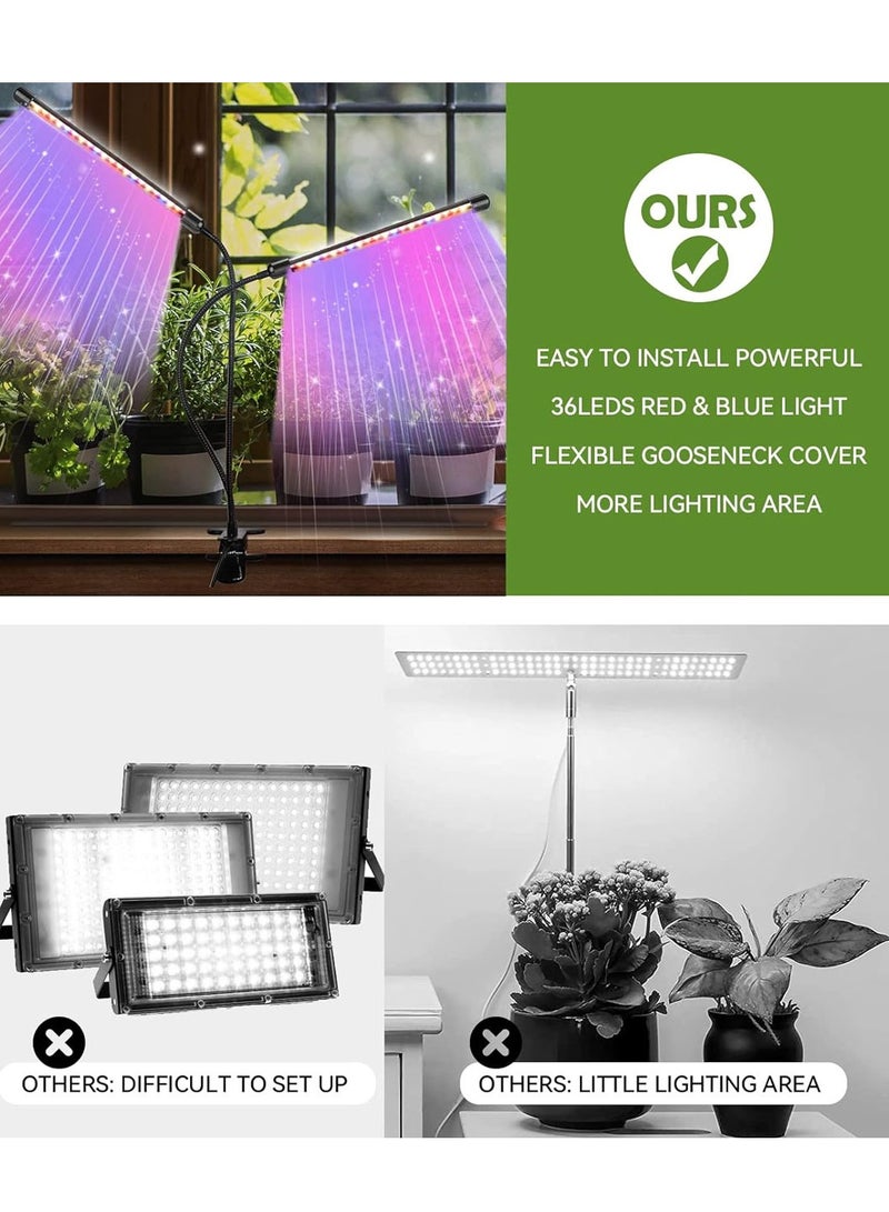 LEOKOR Grow Light with Stand 2 Head Grow Lights for Indoor Plants with Red Blue Spectrum LED Grow Light Adjustable Gooseneck Suitable for Various Plants Growth - Image 5
