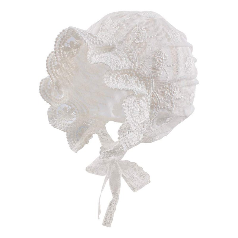 Zsedrut Baby Girl Bonnet Eyelet Lace Cotton Christening Bonnet Toddler Handmade Beanie Sun Protection Hat with Pearl Bow (Small Flowers, 0-3M) - Image 1