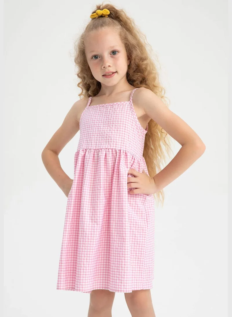 DeFacto Regular Fit Strappy Check Print Mini Dress