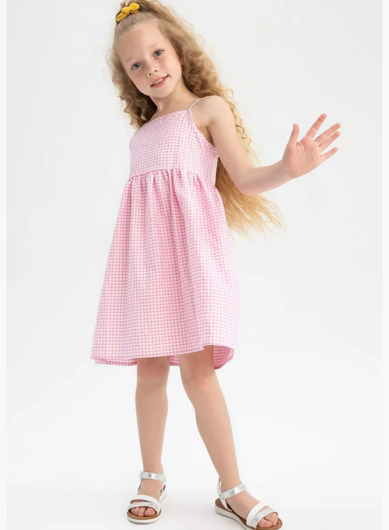 DeFacto Regular Fit Strappy Check Print Mini Dress