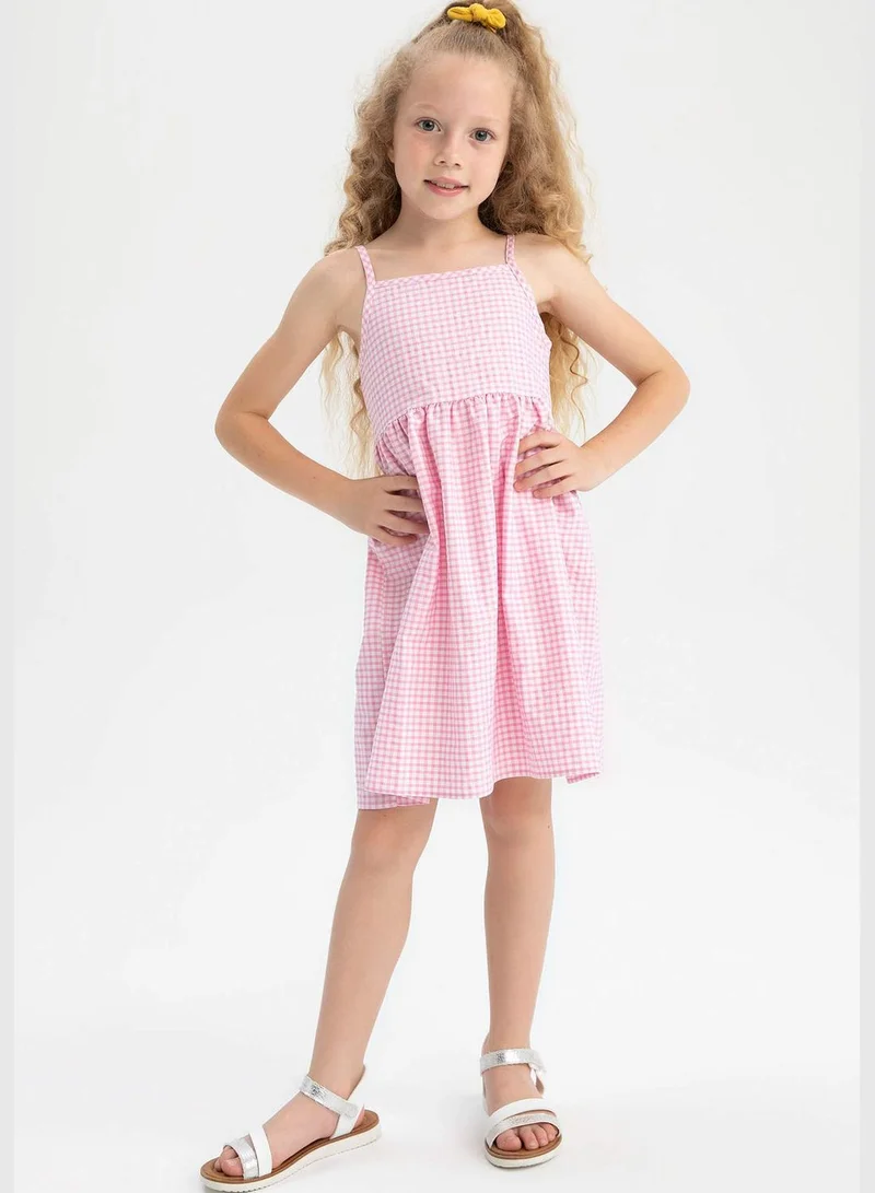 DeFacto Regular Fit Strappy Check Print Mini Dress