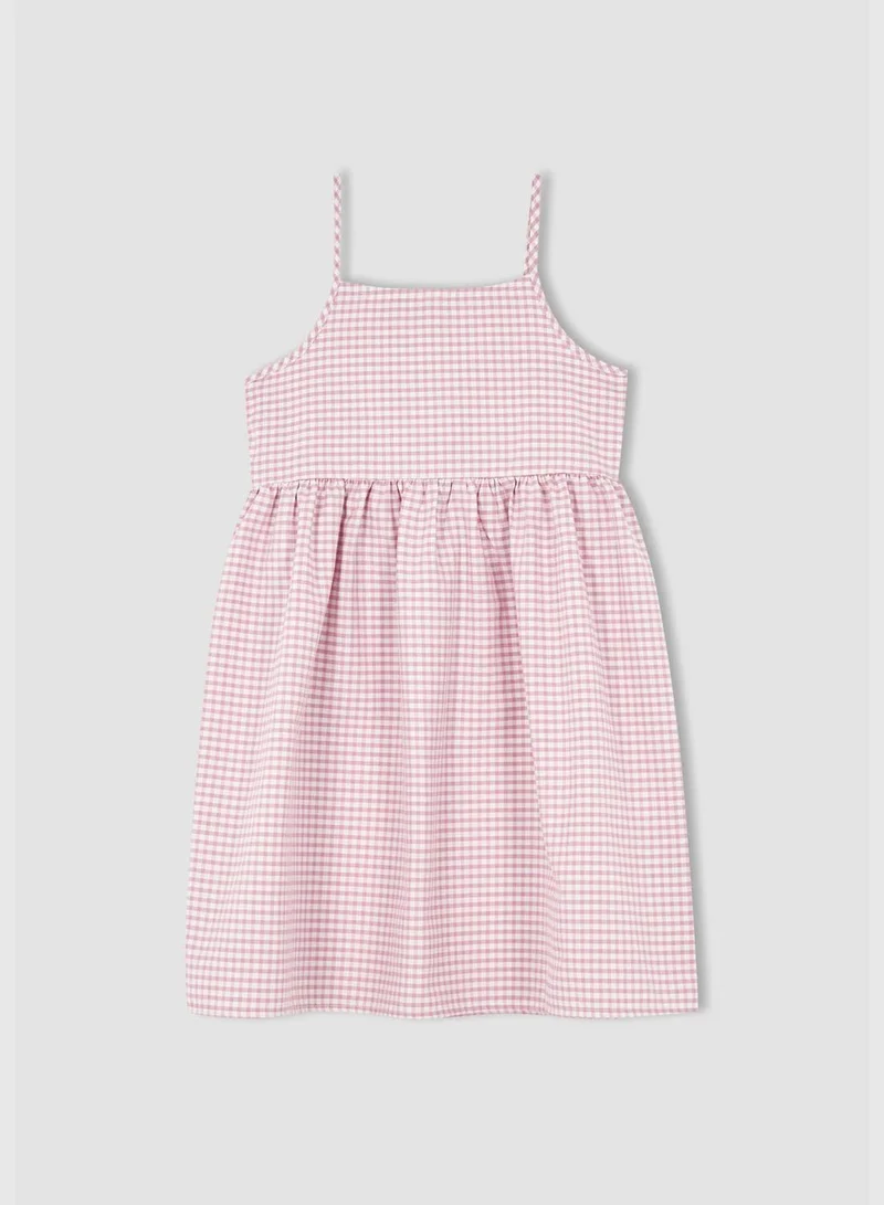 DeFacto Regular Fit Strappy Check Print Mini Dress