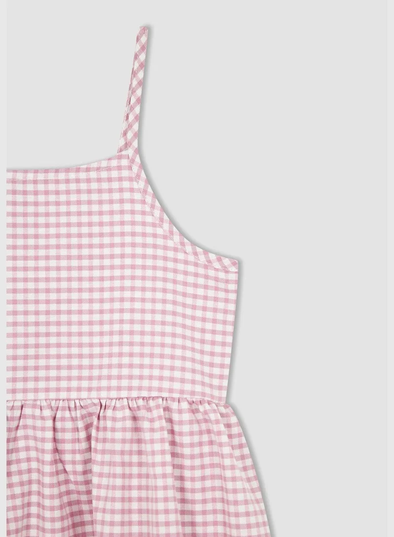 DeFacto Regular Fit Strappy Check Print Mini Dress