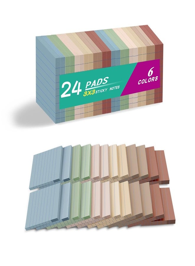 Kozerite (24 Pack) Lined Sticky Notes 3x3 in Ruled Stickies Super Sticking Power Memo Pads Vintage Colors - Image 1