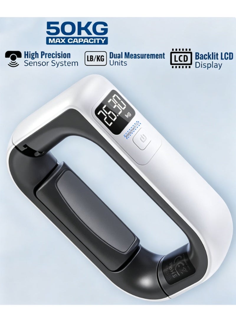 Arabest InstaScale-50 Digital Luggage Scale 50kg Max Capacity, High Precision 50g Increments, Backlit LCD Display, Dual Units (kg/lb), Ergonomic Grip, Compact Travel Weighing Tool – White - Image 1