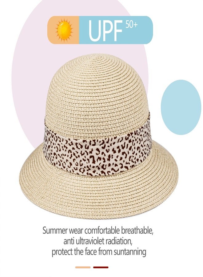 FENELY Girls Sun Straw Hat Kids Summer Beach Packable Hats Cute Floppy Cap Adjustable Size with Chin Strap for 5-10 Years, Beige, One Size - Image 5