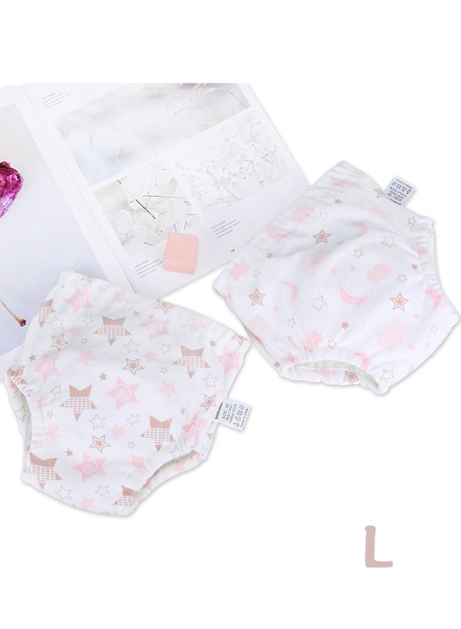 انسولار قطعتان من سراويل التدريب القطنية للأطفال ، مقاس L ، 6 طبقات ، ملابس داخلية مسامية وقابلة للغسل بنمط نجوم لطيف لتدريب الأطفال على استخدام الحمام ، أبيض - Image 1