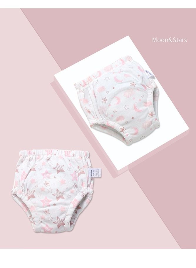 انسولار قطعتان من سراويل التدريب القطنية للأطفال ، مقاس L ، 6 طبقات ، ملابس داخلية مسامية وقابلة للغسل بنمط نجوم لطيف لتدريب الأطفال على استخدام الحمام ، أبيض - Image 3