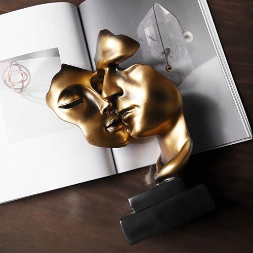 Delidge Golden Retro Face Kiss Mask Sculpture Decor Modern Simple Resin Abstract Sculptures Gift Tabletop Figurine Home Decor - Image 4