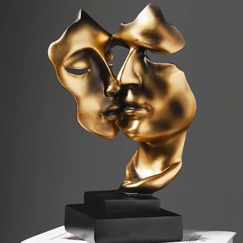 Delidge Golden Retro Face Kiss Mask Sculpture Decor Modern Simple Resin Abstract Sculptures Gift Tabletop Figurine Home Decor - Image 1