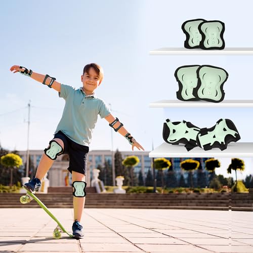 R for Rabbit وسادات حماية آمنة للأطفال من R for Rabbit لحماية الركب والمرفقين والمعصمين خفيفة الوزن وقابلة للتعديل للدراجات والتزلج والرياضات الأخرى غلاف من PP بطانة ناعمة من EVA للأعمار من 6-12 سنوات (أخضر) - Image 1