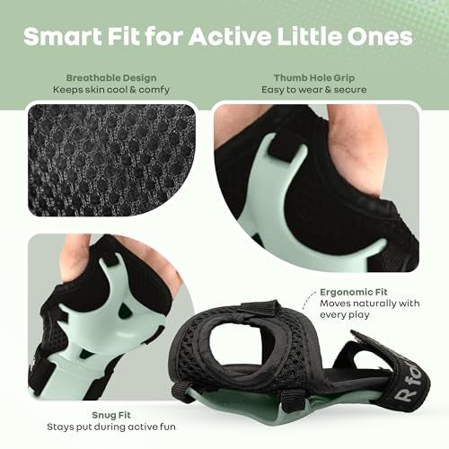 R for Rabbit وسادات حماية آمنة للأطفال من R for Rabbit لحماية الركب والمرفقين والمعصمين خفيفة الوزن وقابلة للتعديل للدراجات والتزلج والرياضات الأخرى غلاف من PP بطانة ناعمة من EVA للأعمار من 6-12 سنوات (أخضر) - Image 4