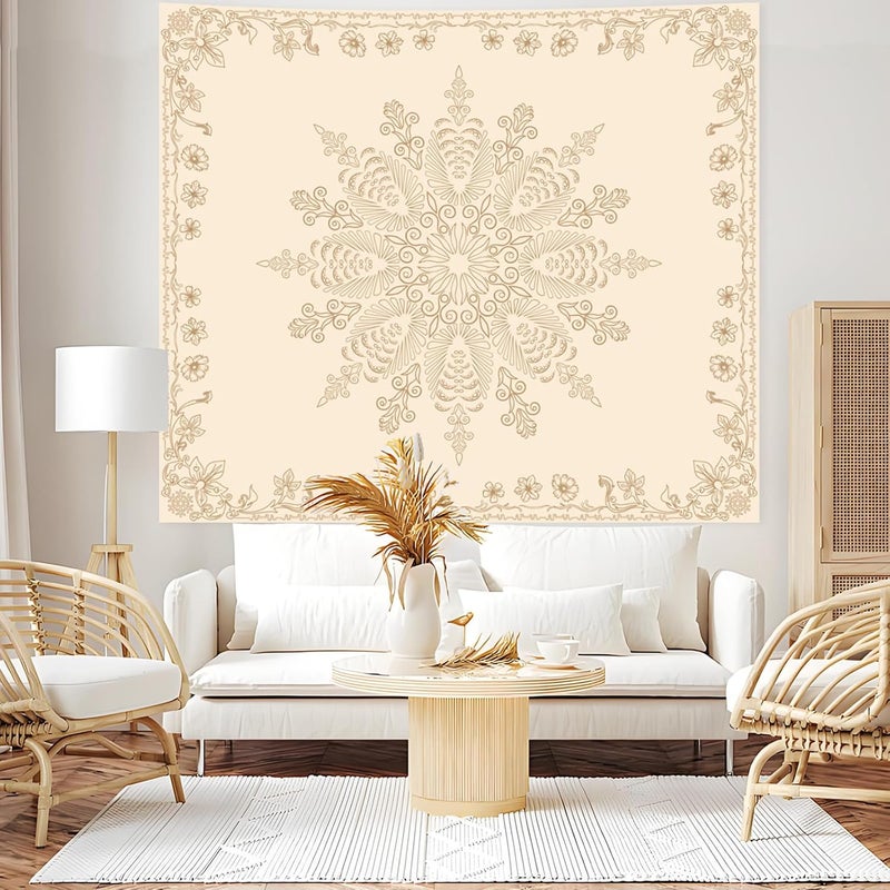 Apdidl Boho Mandala Floral Wall Tapestry for Bedroom Aesthetic, Bohemian Cute Flower Hippie Indian Beige Wall Hanging Blanket, Medallion Art Decor Tapestries for Teen Girls Living Room Dorm 60" X 79" - Image 3