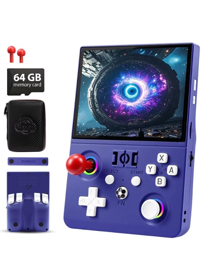 R36MAX 2 Retro Handheld Game Console 4.5 Inch IPS Screen Portable Linux Gaming System 64GB Built-in Games Pocket Video Game Player Rechargeable Classic Emulator Console Purple - Image 1