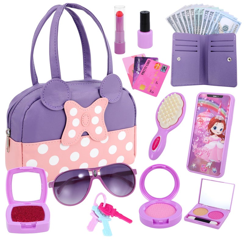 Mytothfy Pretend Play Purse for Little Girls Toddler Purse with Pretend Makeup Toys for Toddlers Princess Pretend Play Purse Toys Kids Purse Toy Birthday Gift for Girls Age 3 4 5 6 Purple - Image 3