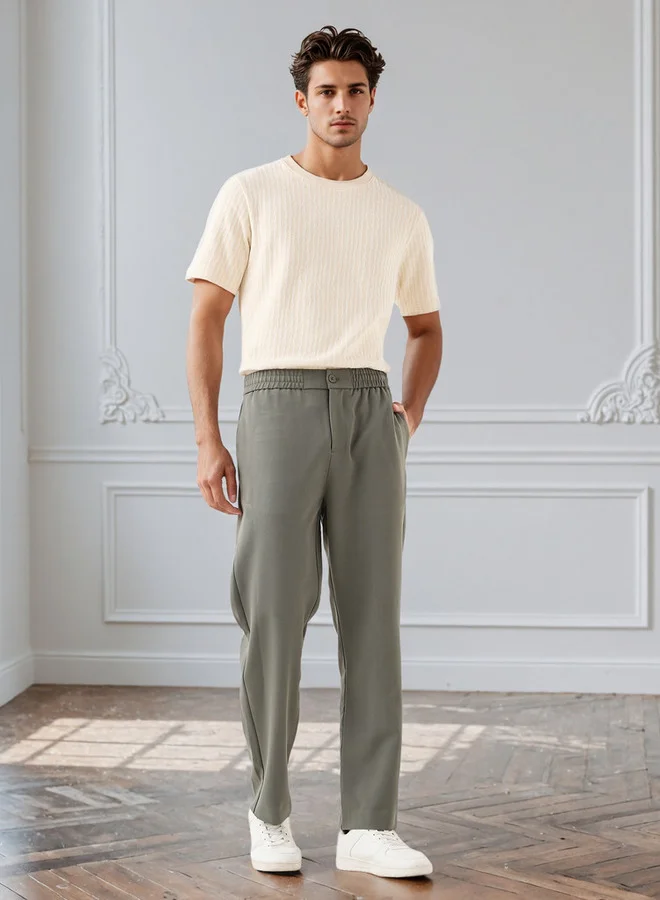 Iconic Iconic Men's Regular Fit Crew Neck Short Sleeves Textured T-shirt