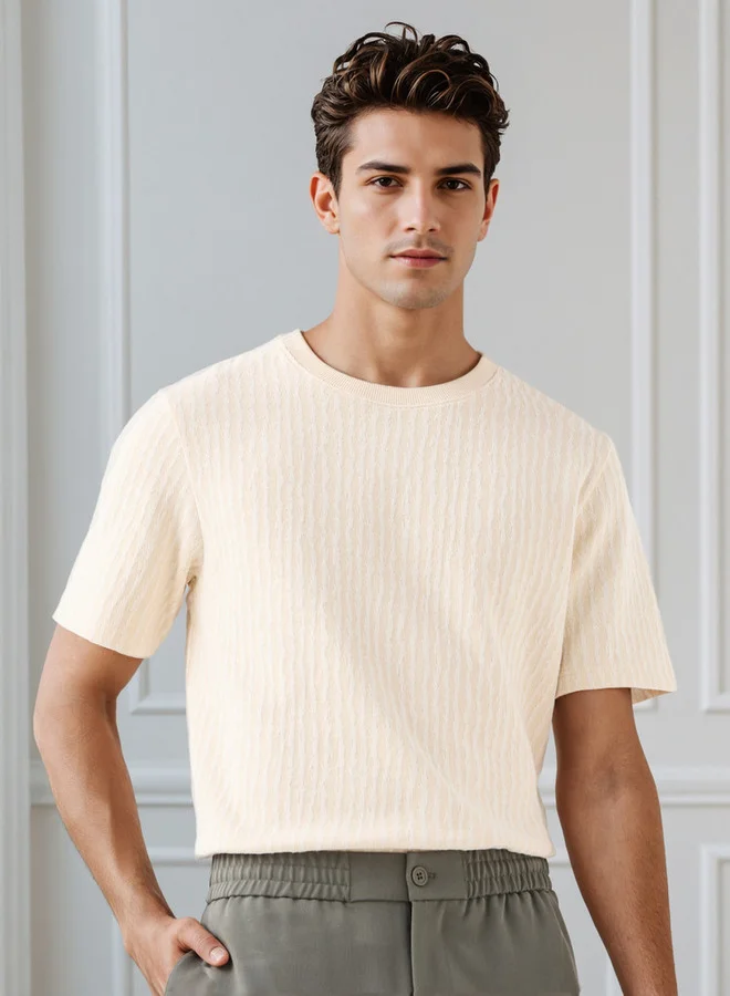 Iconic Iconic Men's Regular Fit Crew Neck Short Sleeves Textured T-shirt