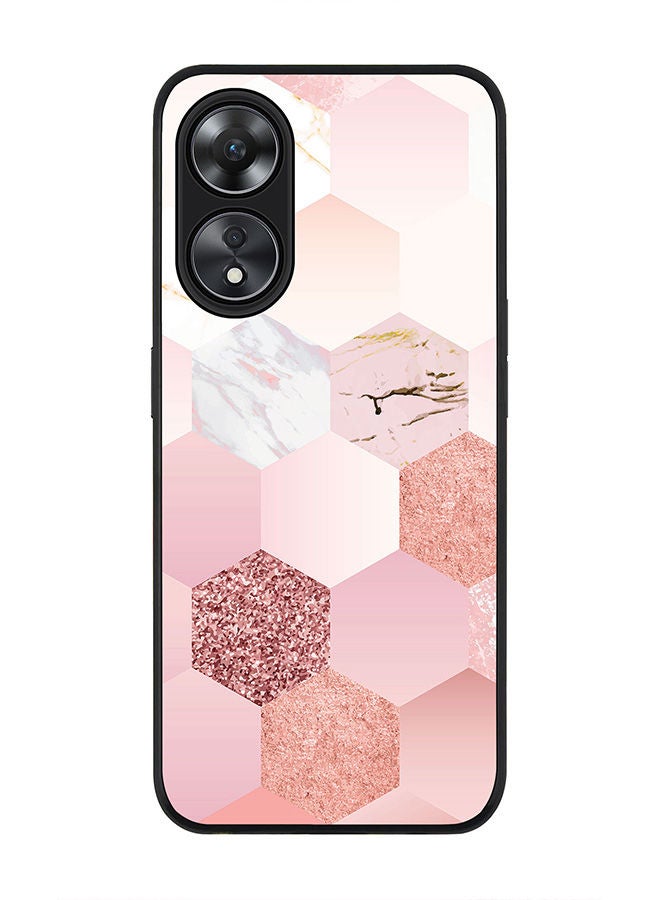 Stylizedd Rugged Black edge case for Oppo A78 5G / Oppo A58 5G Slim fit Soft Case Flexible Rubber Edges Anti Drop TPU Gel Thin Cover -  Marble Pink Honeycomb - Image 1