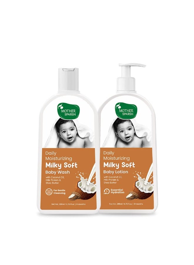 Mother Sparsh Milky Baby Lotion (200ml) & Milky Baby Wash (200ml) for Daily Moisturizing | With Milk Protein & Coconut Oil - Image 1